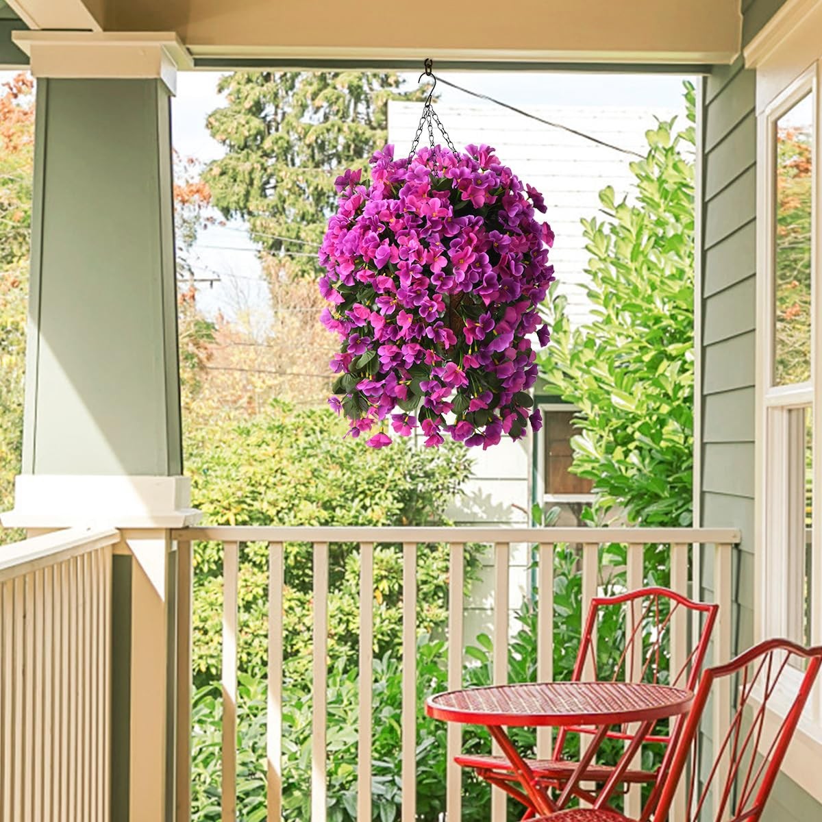 Fake Flowers with Hanging Basket Realistic Artificial Begonias
