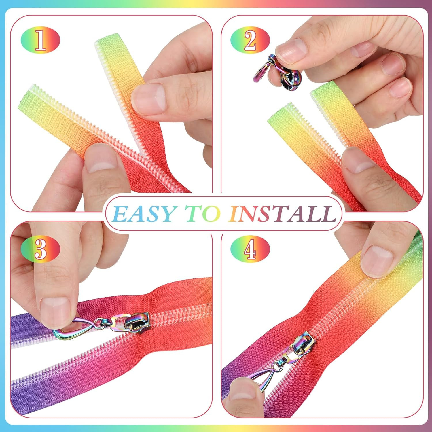 #5 Rainbow Zipper Tape by the Yard 10 Yards Rainbow Teeth Nylon Zipper with 20 P