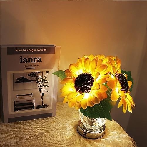 Sunflower Lamp Artificial LED Sunflower Flowers with Glass Vase Table Lamp Night