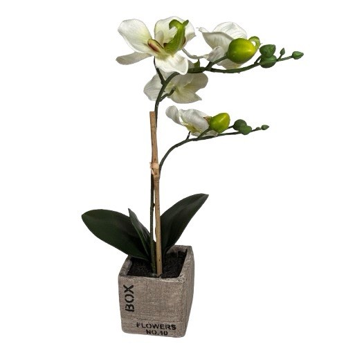 Potted Orchid Plant Faux Phalaenopsis Flowers Realistic Home Decor in Stone Pot