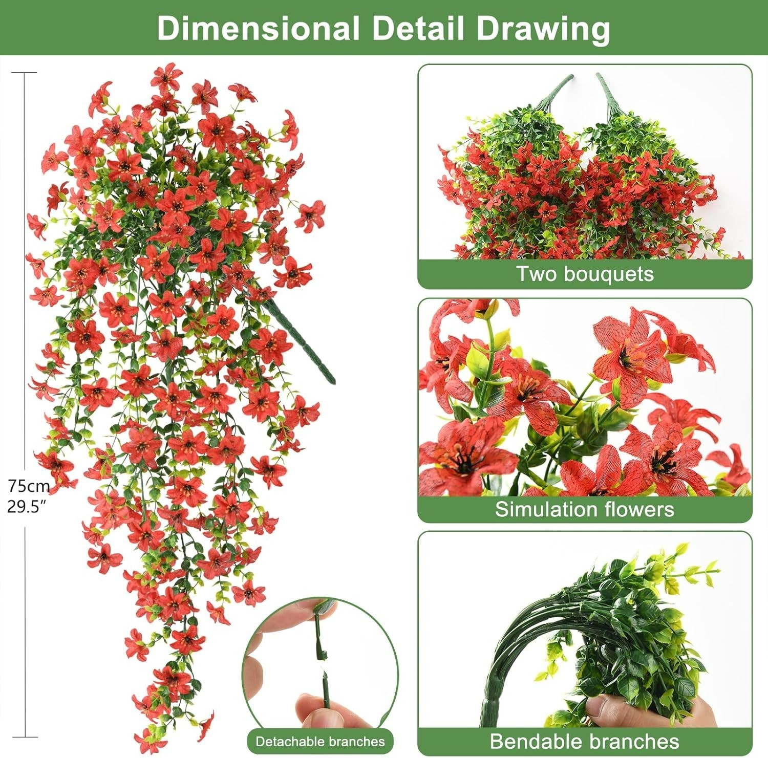 Stunning Faux Daisy Plant Set with Trailing Design – UV Resistant & Waterproof