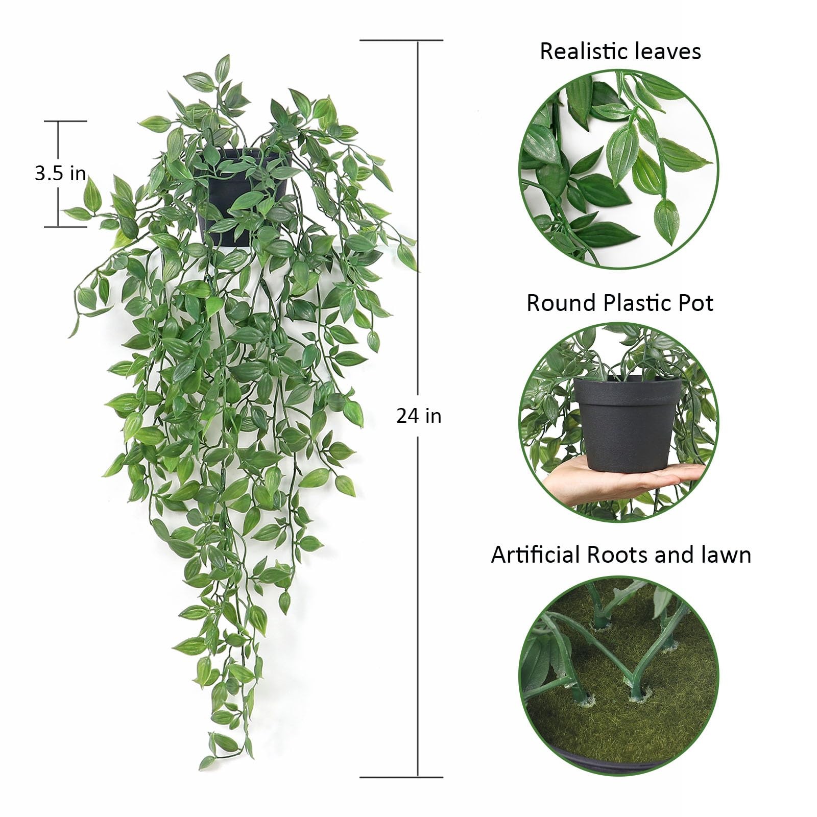 Artificial Hanging Plants Fake Small Potted Faux Mandala Vines Greenery 2 PCS