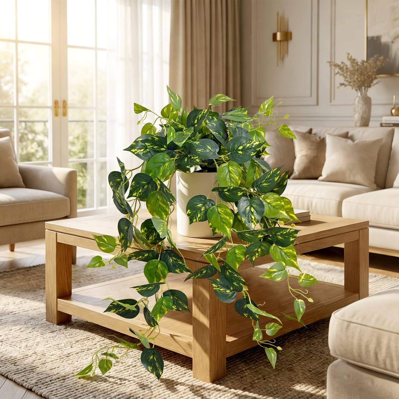 1 PC 34 Inch Realistic Artificial Hanging Fake Pothos Vines Ivy Potted Plant