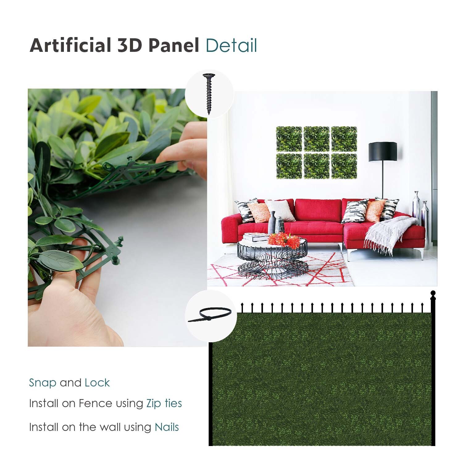 20″x20″ Artificial Faux 3D Mixed Panel Leaf Privacy Fence Screen Decor Hedge #6