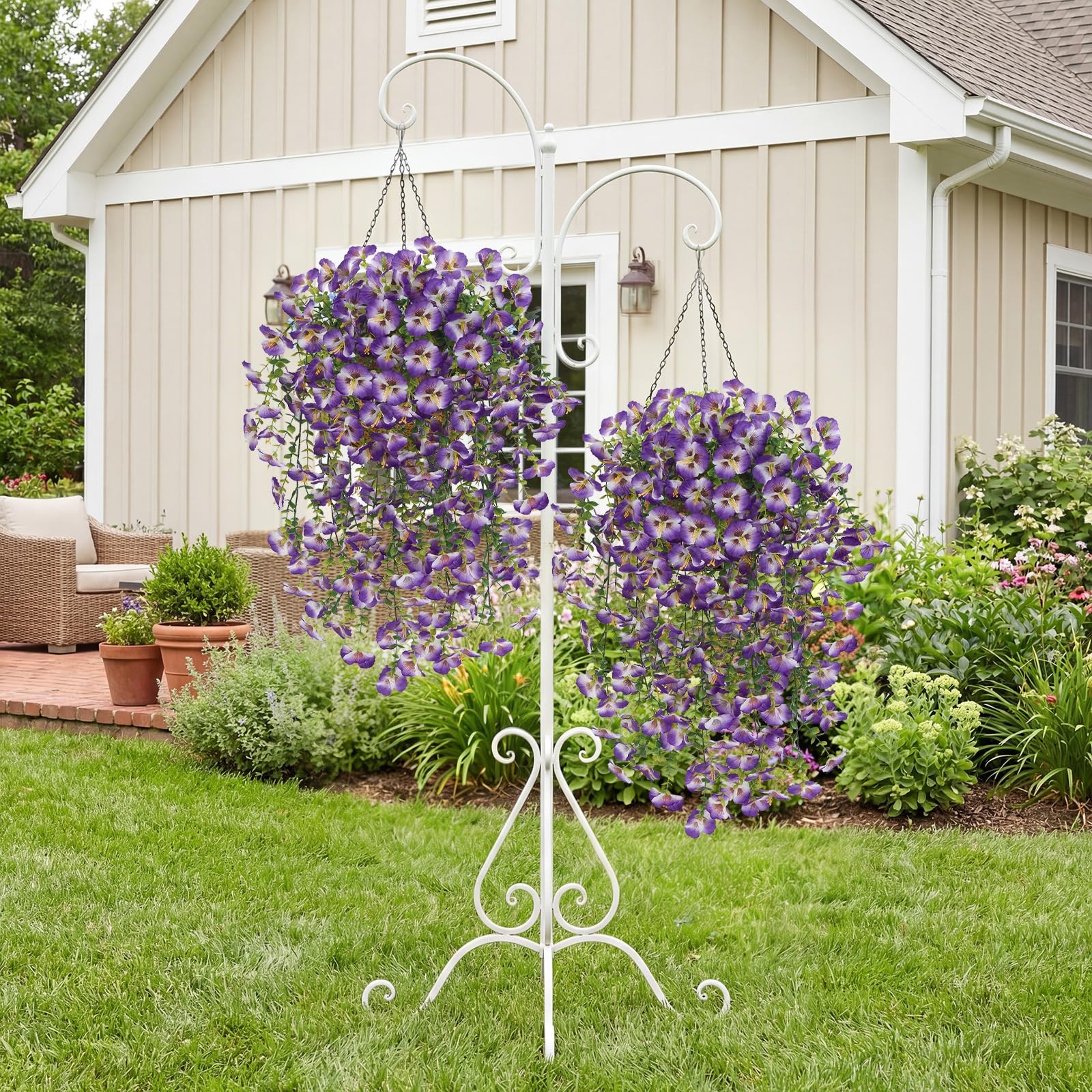 Purple Artificial Hanging Flowers for Outdoors, 4 PCS 29.5in UV Resistant Fau…