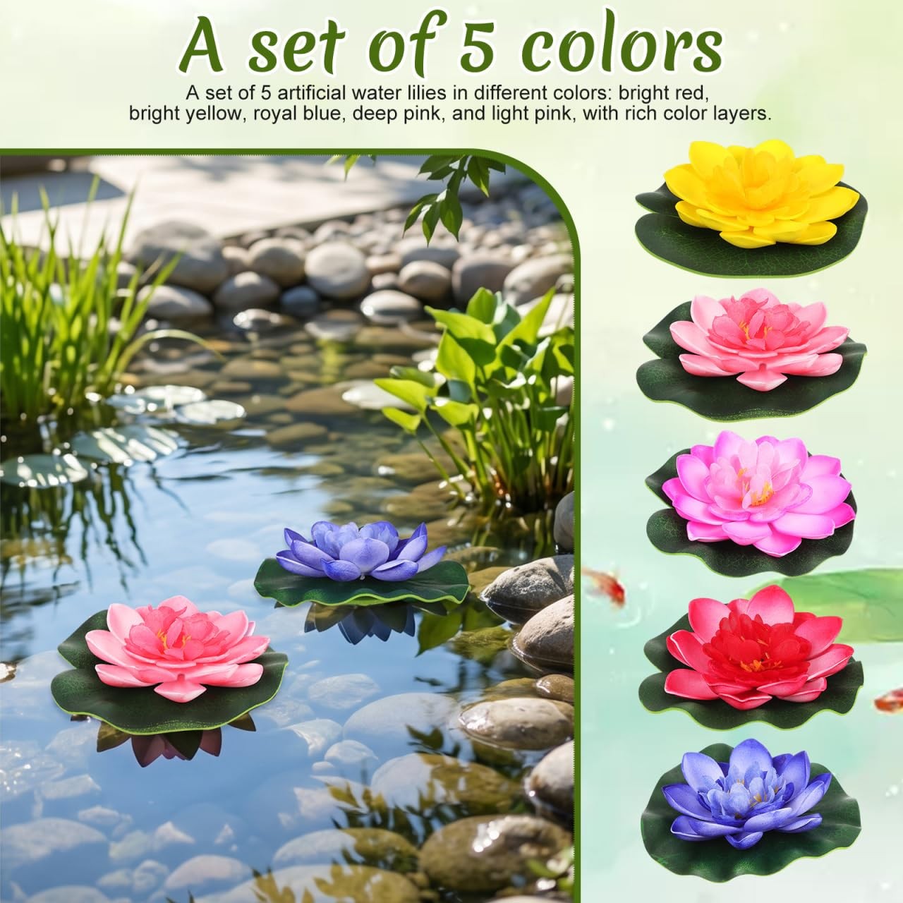 Artificial Floating Water Lily Lotus Flowers with Foam Pads Realistic Simulat…