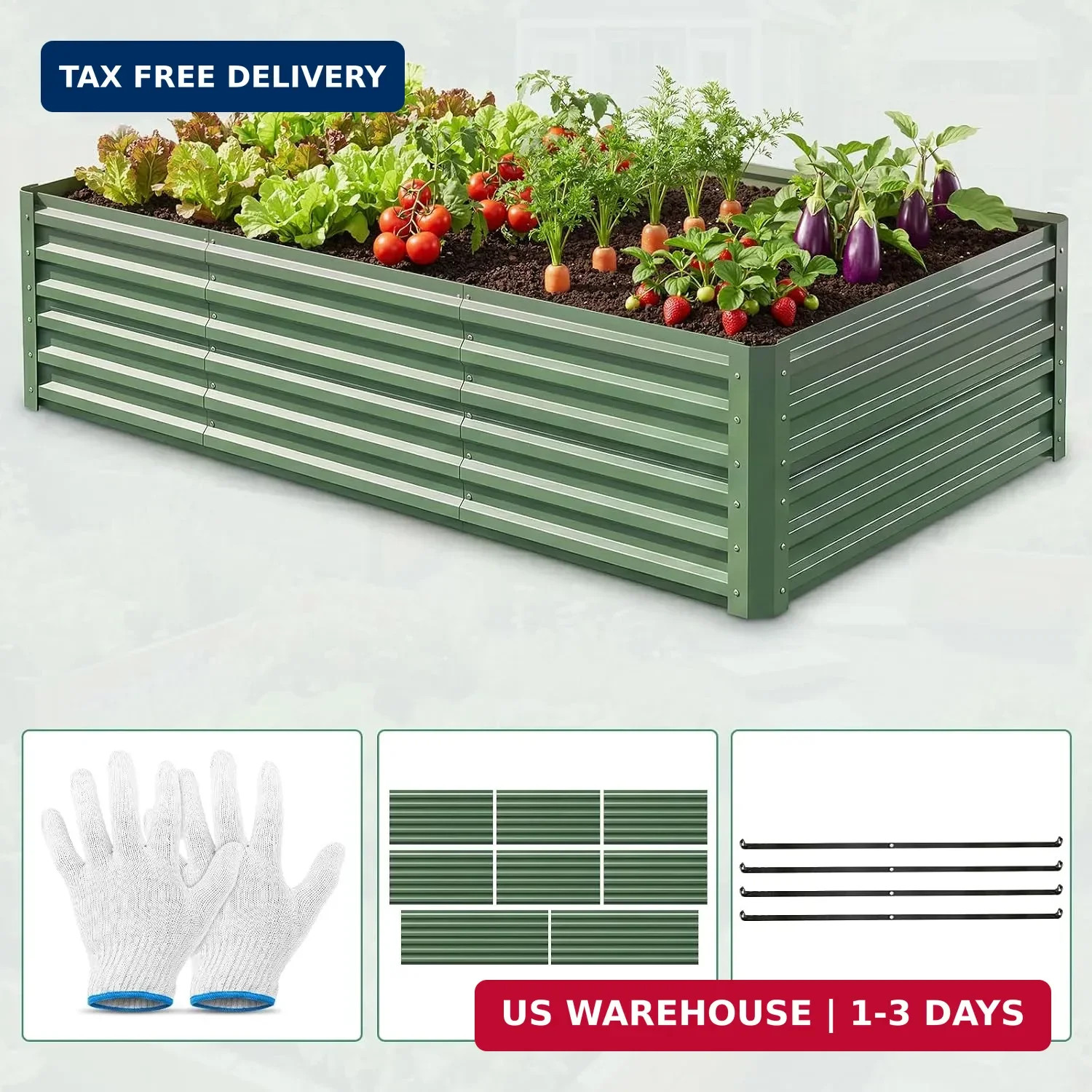 6x3x1.5ft Galvanized Raised Garden Bed, Metal Planter Box for Outdoor Planting P
