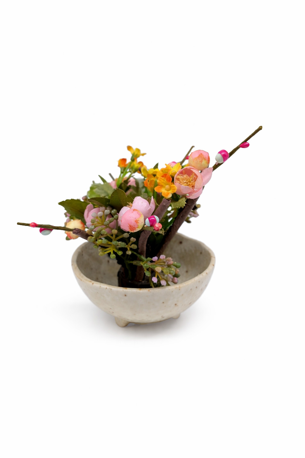 Japanese Mini Ikebana Flower Arrangement 4″ | Small Zen Desk Decor Bowl