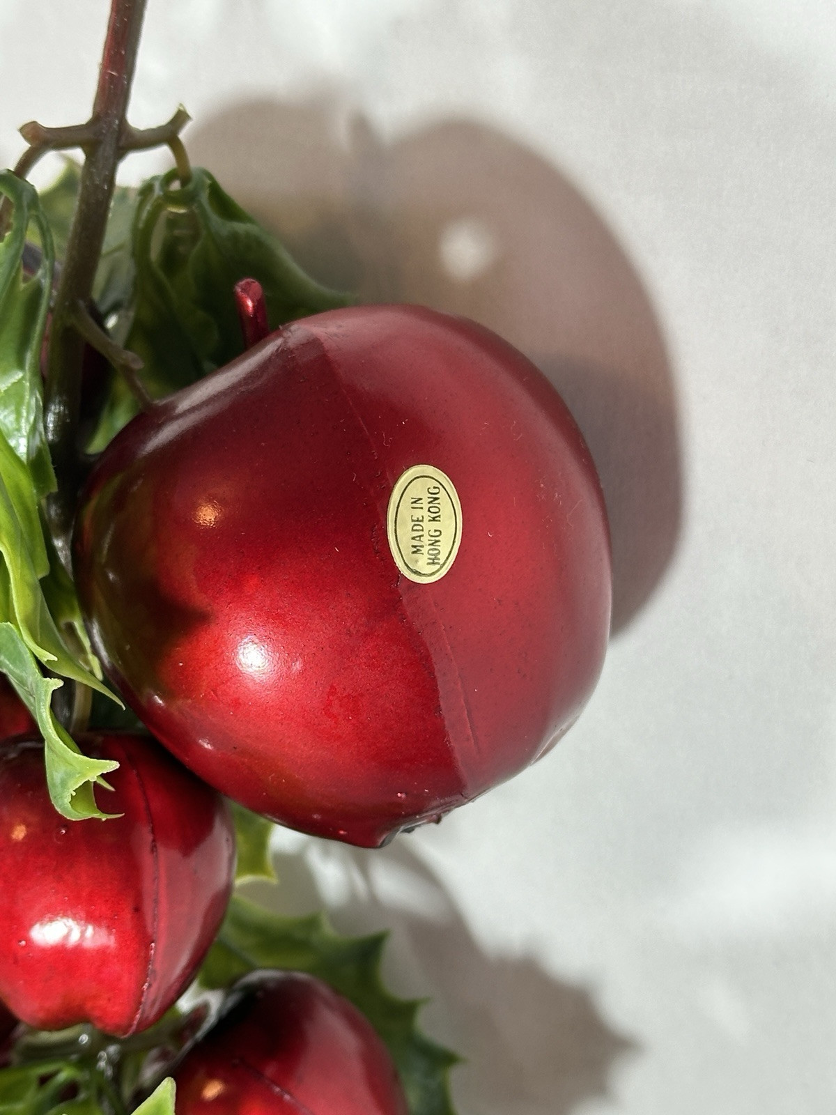 Lot of 2 Vintage Artificial Christmas Foliage Swag Apples & Holly 21″ Long NICE