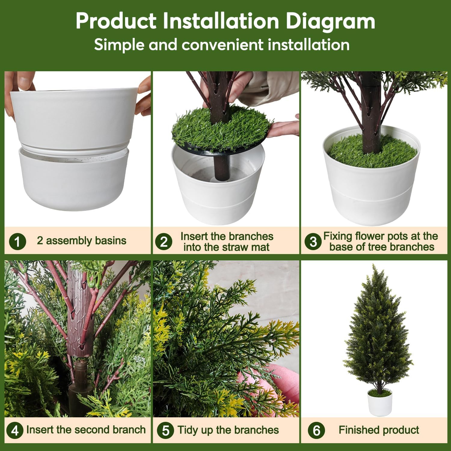 2 Pack 3Ft UV Resistant Artificial Cedar Topiary Trees for Indoor Outdoor Decor