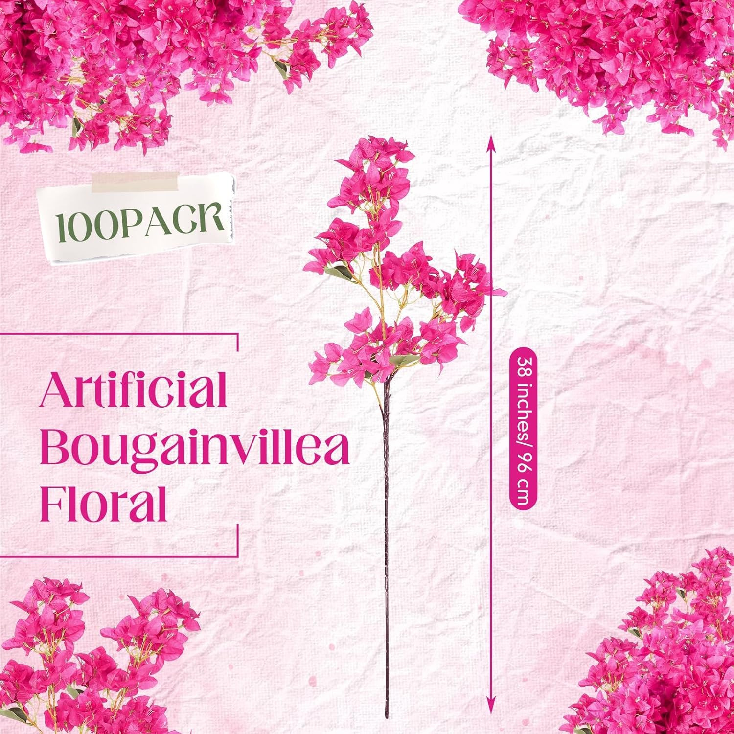 100 Pack Silk Bougainvillea Flowers – Rose Red Long Stem Decor for Events
