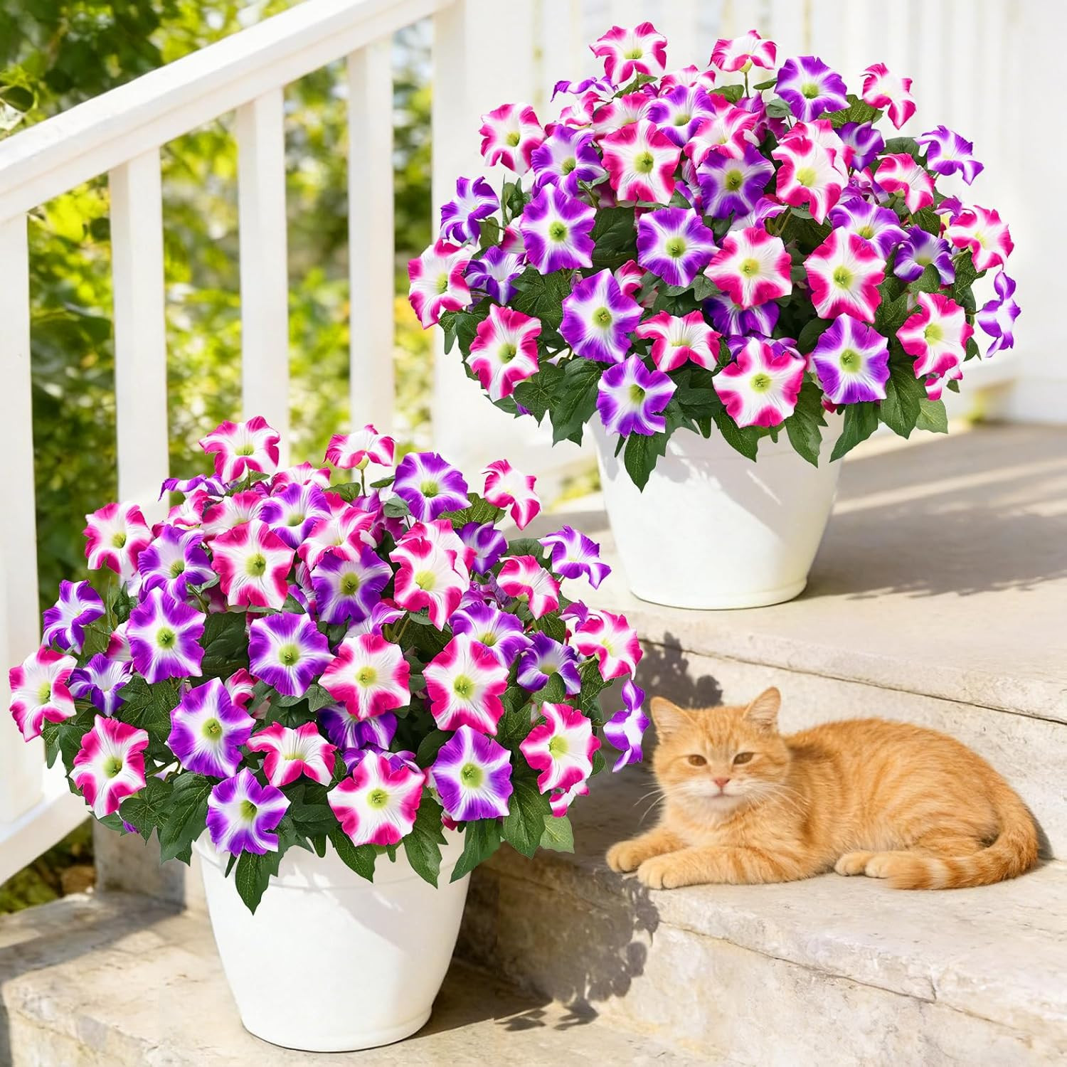 Artificial Flowers for Outdoors, 4 Bundles Realistic Fake Outdoor Flowers, UV Re