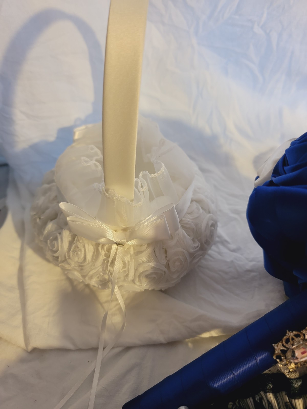 SET Bridal Wedding Bouquet Rhinestone Throw Toss Crystal Satin PLUS Flower Girl