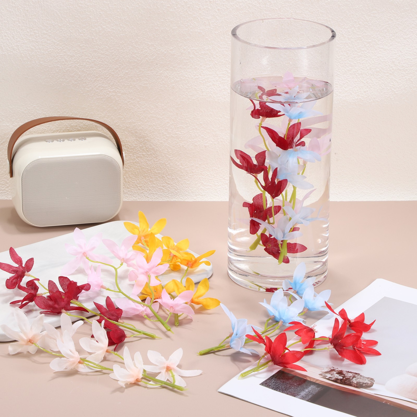 24 Pcs Floating Flowers for Centerpieces Artificial Orchid Champagne Gold