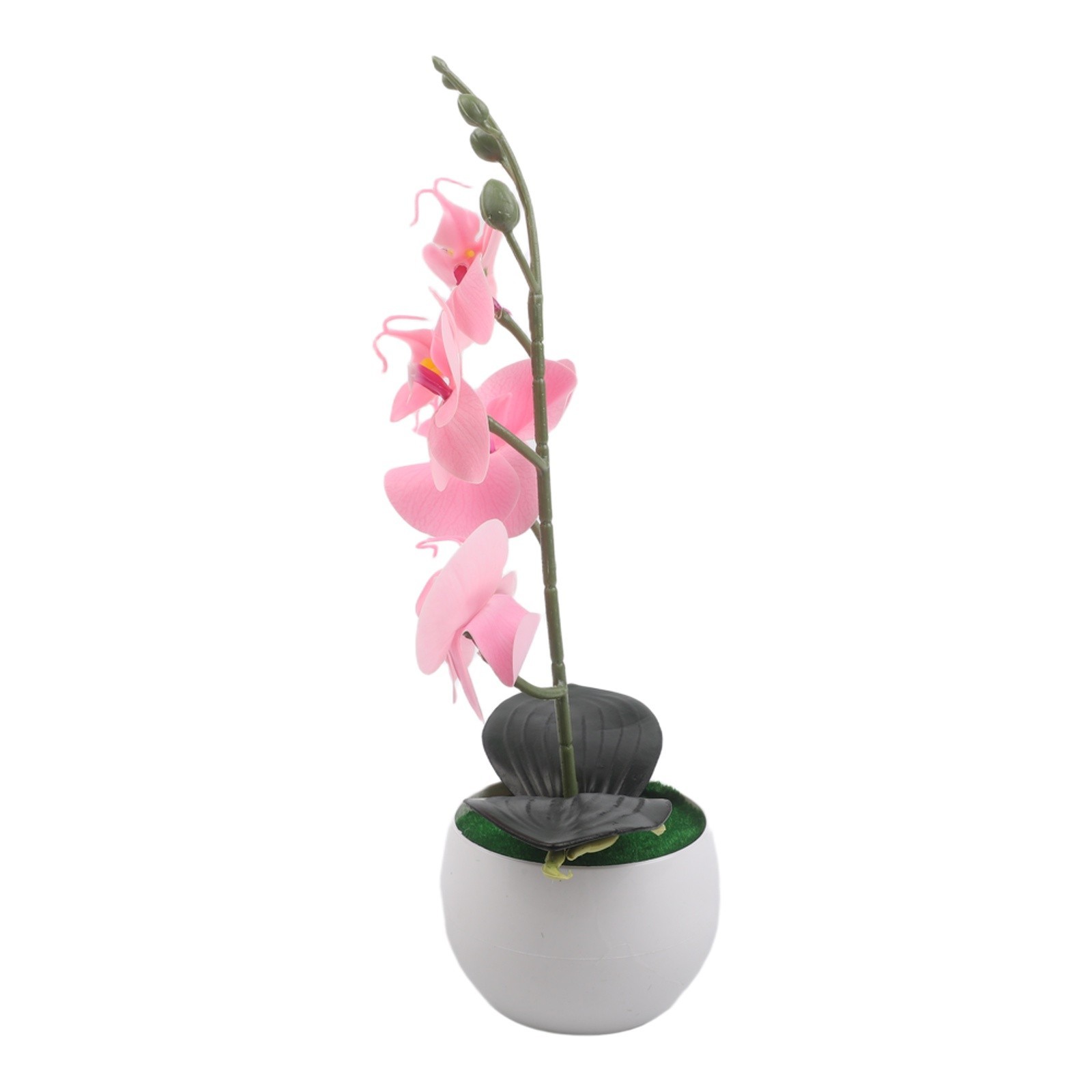 Four Flower Small Round Belly Pot Butterfly Orchid Faux Silk Tabletop Decor