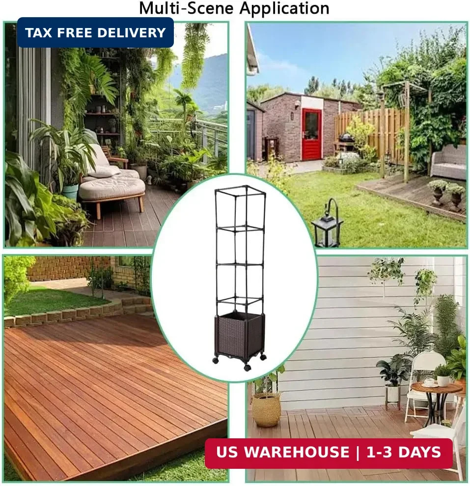 Raised Garden Bed with Tomato Cage & Trellis, 56″ Self-Watering Tomato Planter B