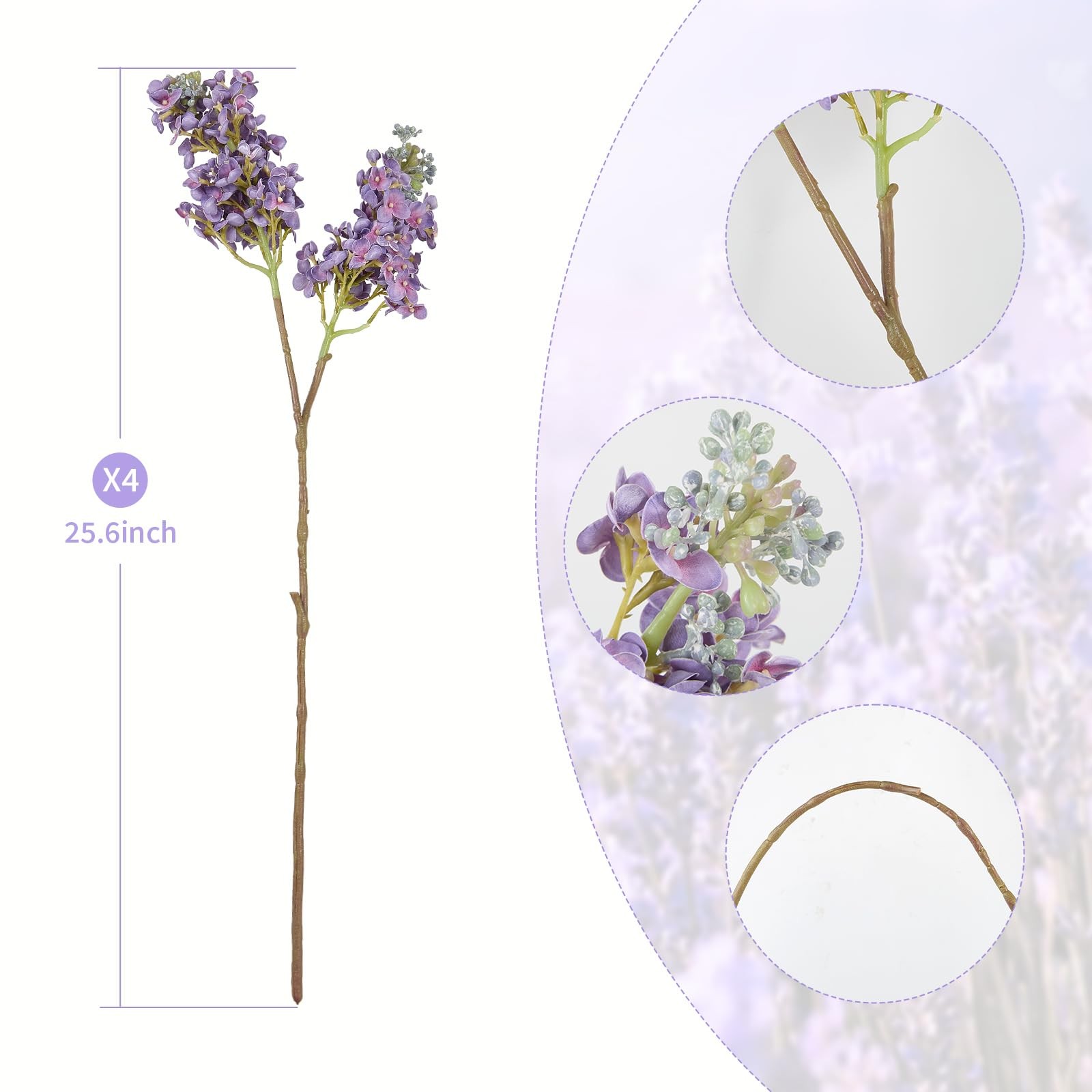 4PCS 25.6inch Lilac Artificial Flowers Purple Fake Delphinium Long Stem Silk …