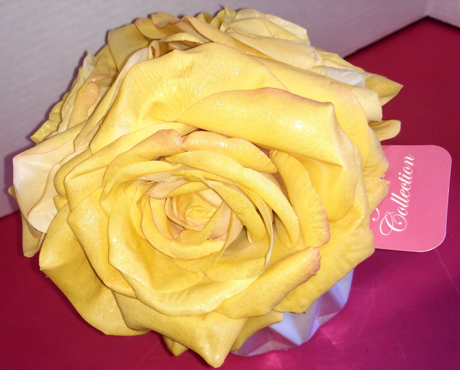 Yellow Sparkling 3 Roses Arrangement Home Goods Decor Floral Accent Flower Vase