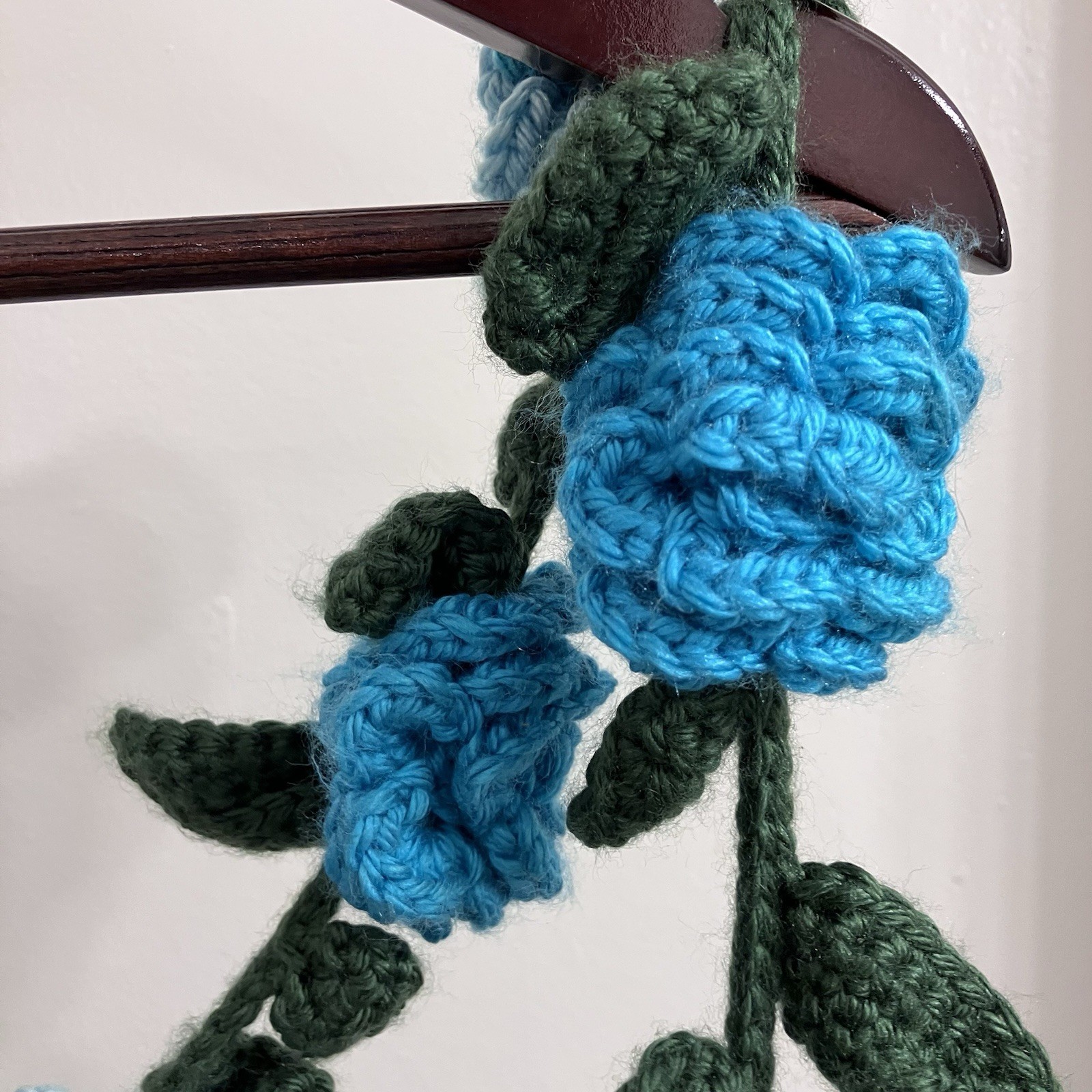 Handmade Crochet Blue Rose Flower Vine Garland Scarflette Boho Cottagecore 50″