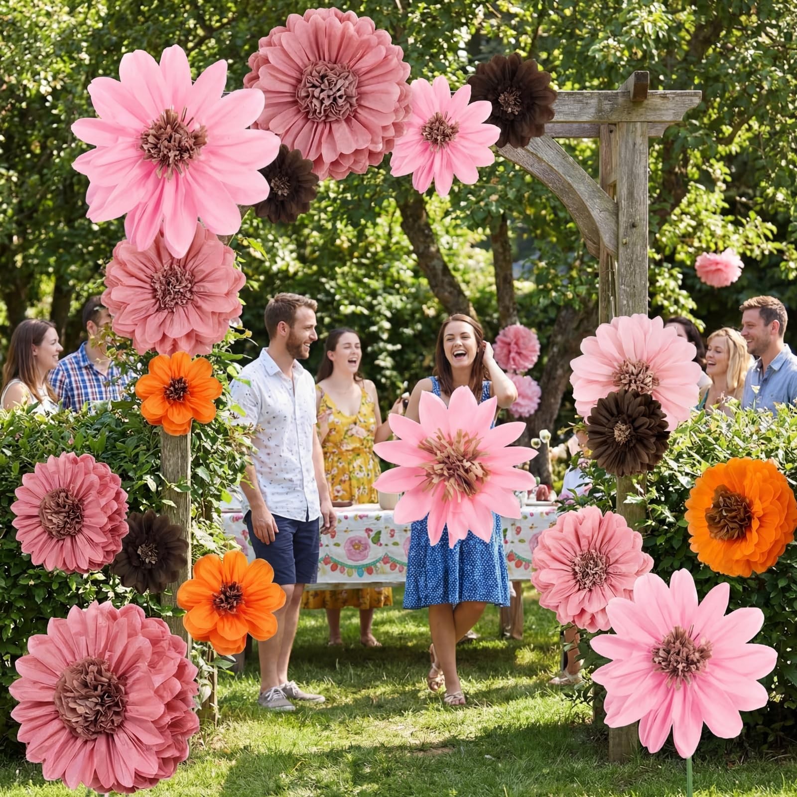 36 Pcs Boho Giant Flowers Decoration for Wall Sizes 10″ to 24” Tissue Pom Po…
