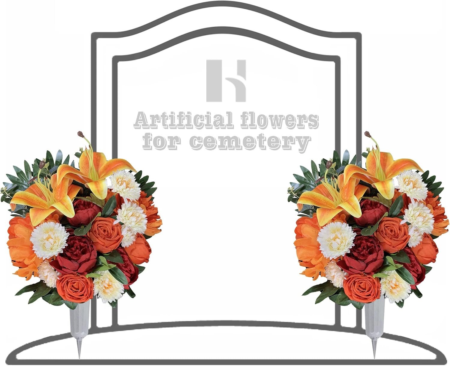 Elegant Artificial Cemetery Flower Arrangement with Vase for Headstone