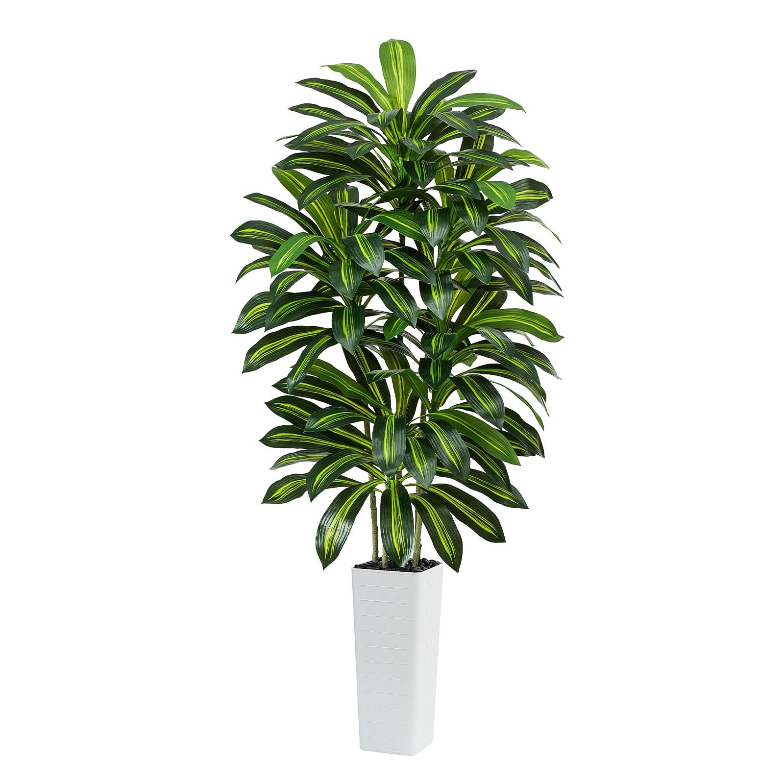 Artificial Dracaena Tree – 7FT Tall Fake Plants with White Tall Planter – Art…