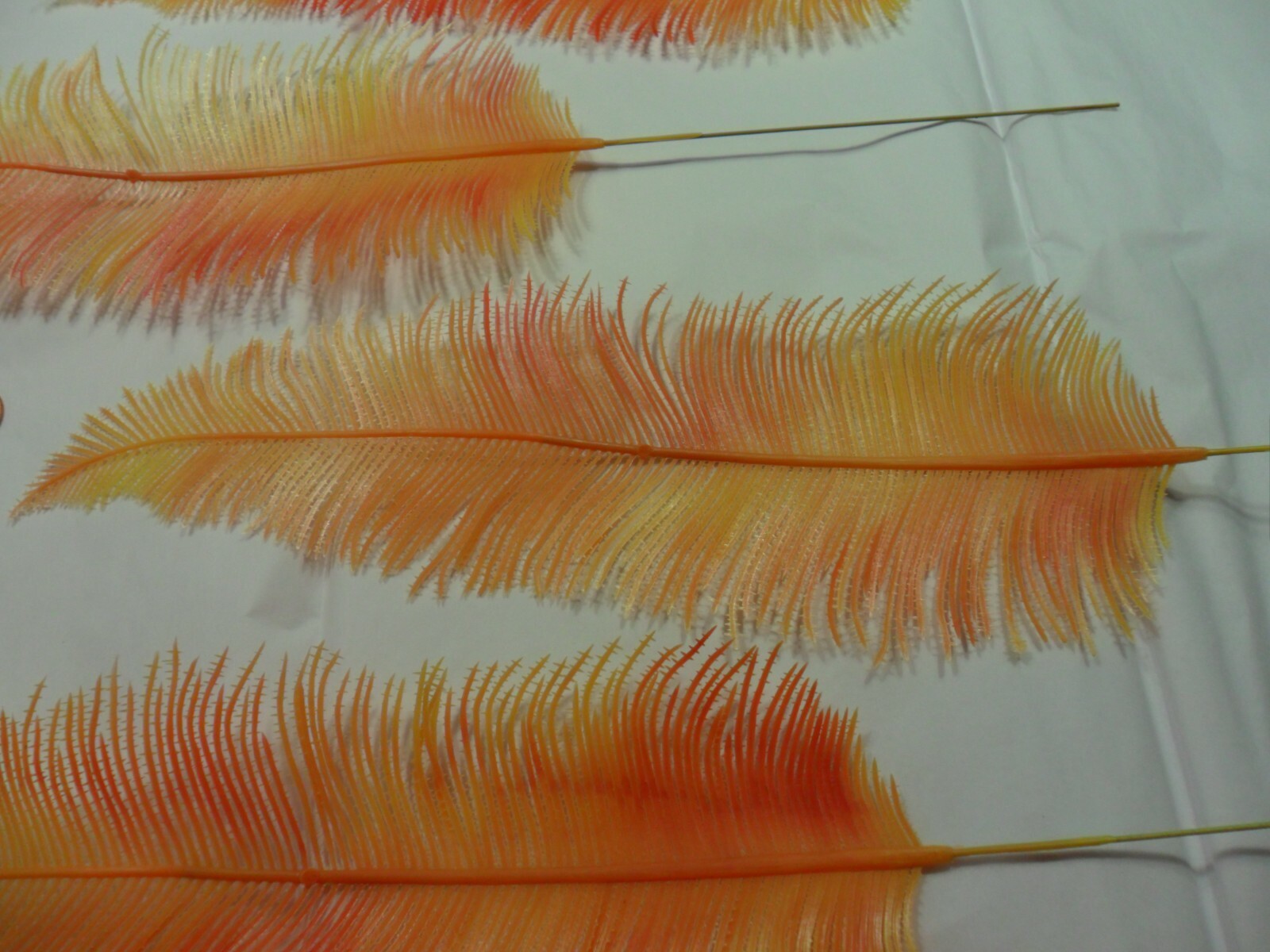 Vintage Plastic Orange Variegated Yellow Feather Fern Stems – 4 Ferns