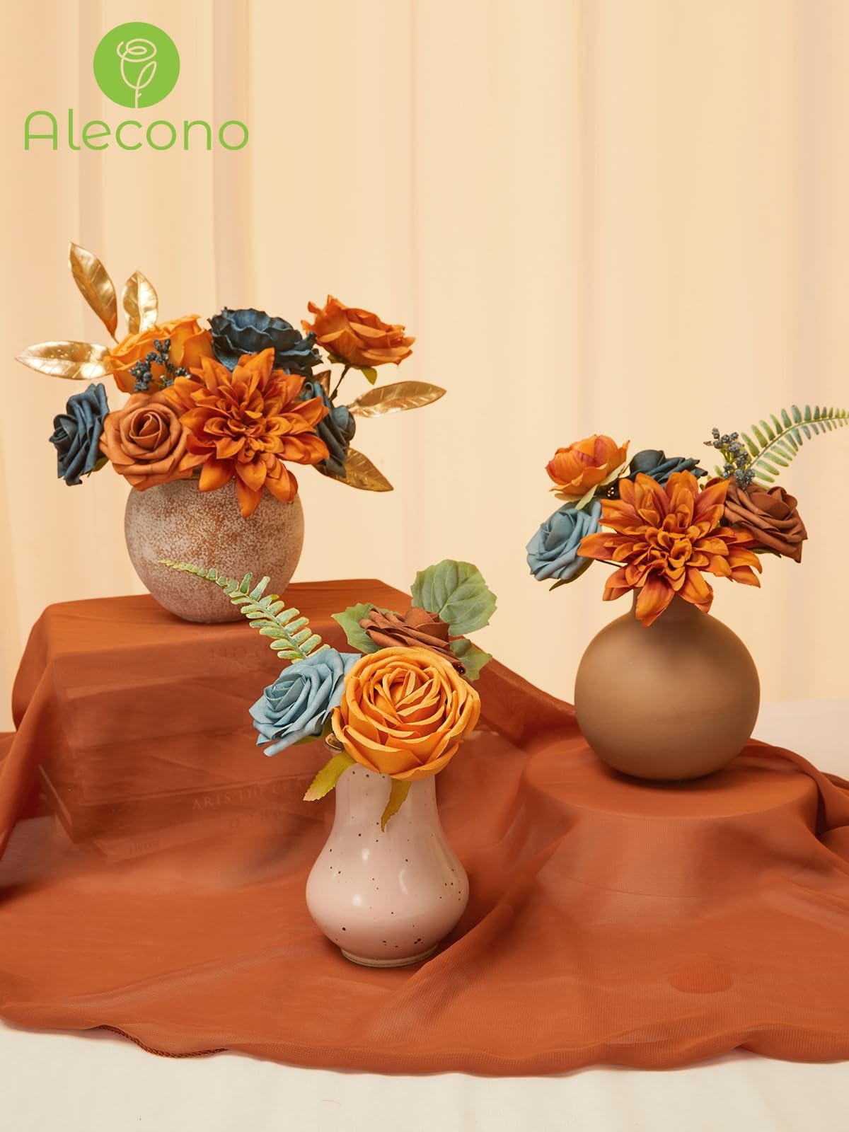 Artificial Orange Fake Flowers Fall Wedding Bouquets Table Centerpiece Decor
