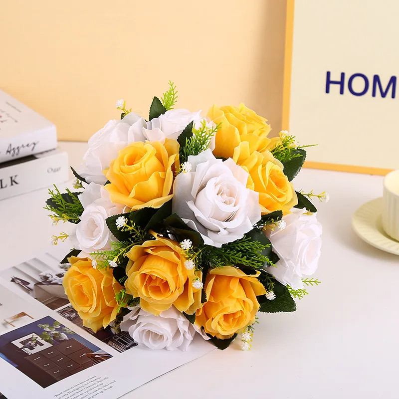 1PC Artificial Flower Ball Plastic Green Base Silk Cloth Table Centerpieces For
