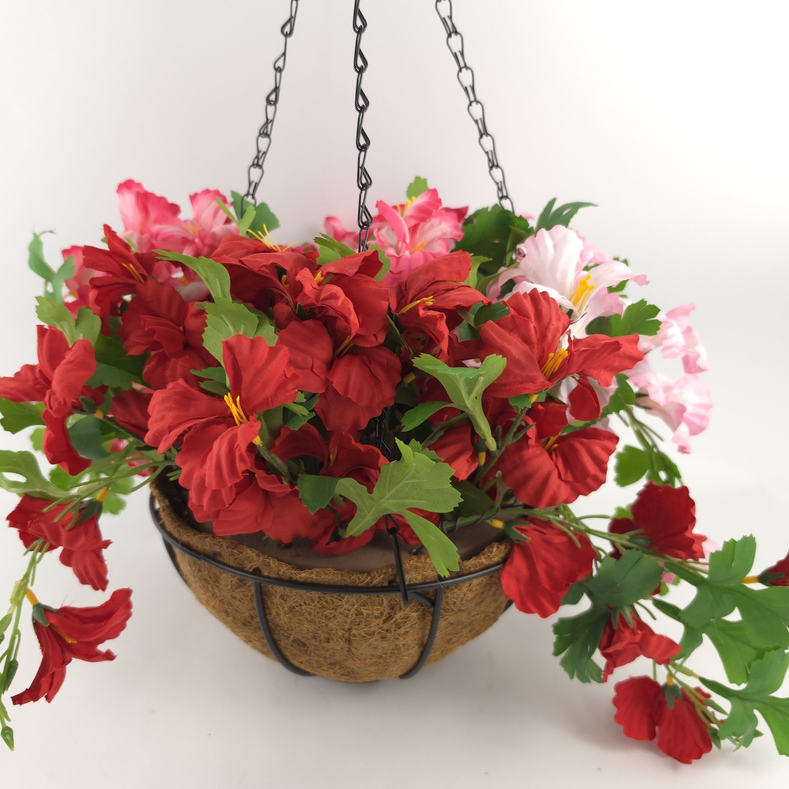 Wicker Park 20″ Faux Impatiens Hanging Basket Mixed Pink & Red Floral Decor