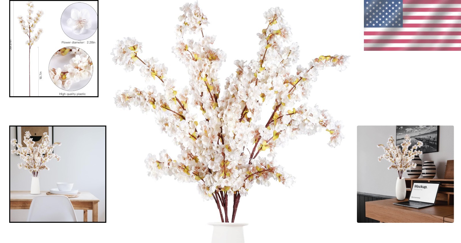 Elegant 39-Inch Artificial Cherry Blossom Branches – 4 Silk Stems for Home Decor