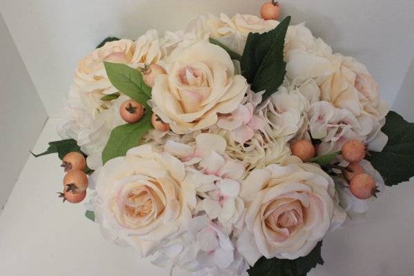 Shabby Cottage Chic Rose Flower Arrangement Silk Roses Hydrangea Flower Box
