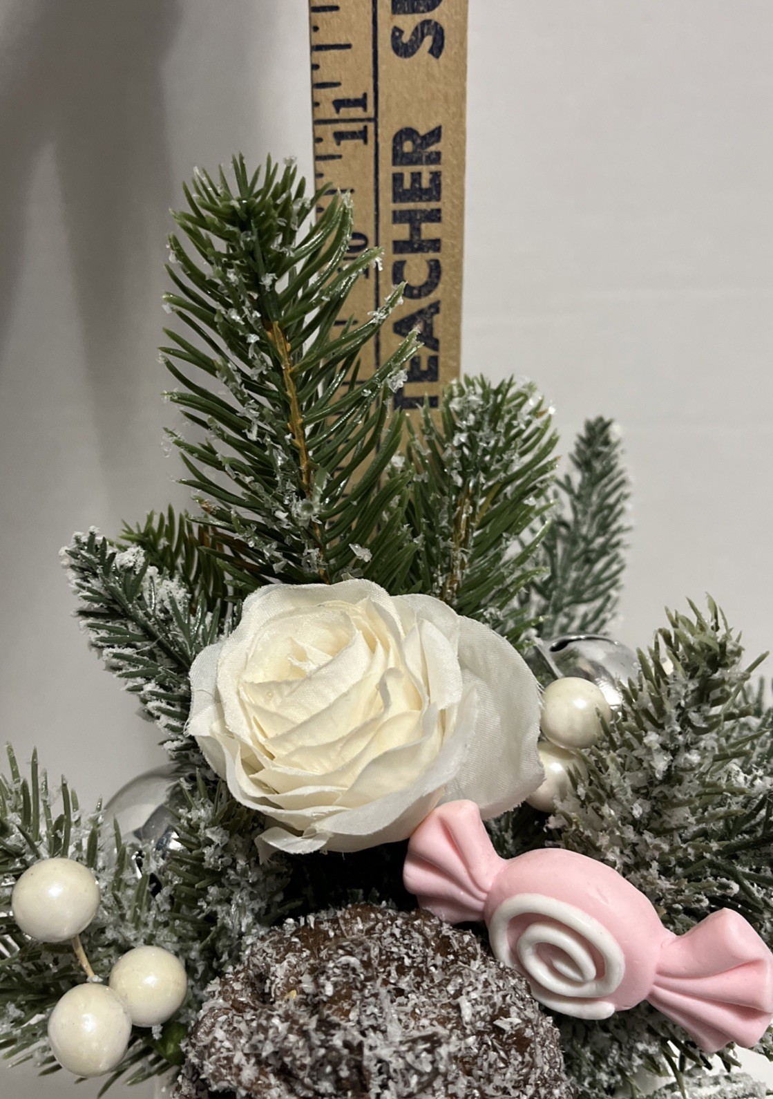 Flora Bunda Christmas Artificial Plant Pink Gingerbread House Ceramic Pot Decor