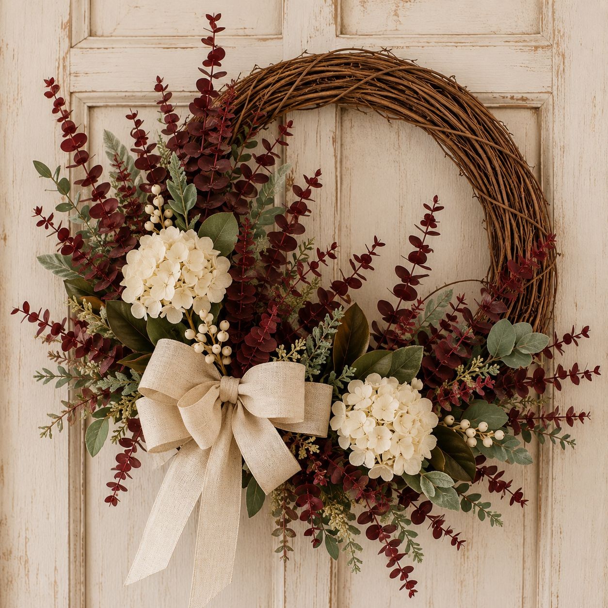 Burgundy Eucalyptus Stems Set of 10 Faux Eucalyptus Branches Dark Red Greenery F