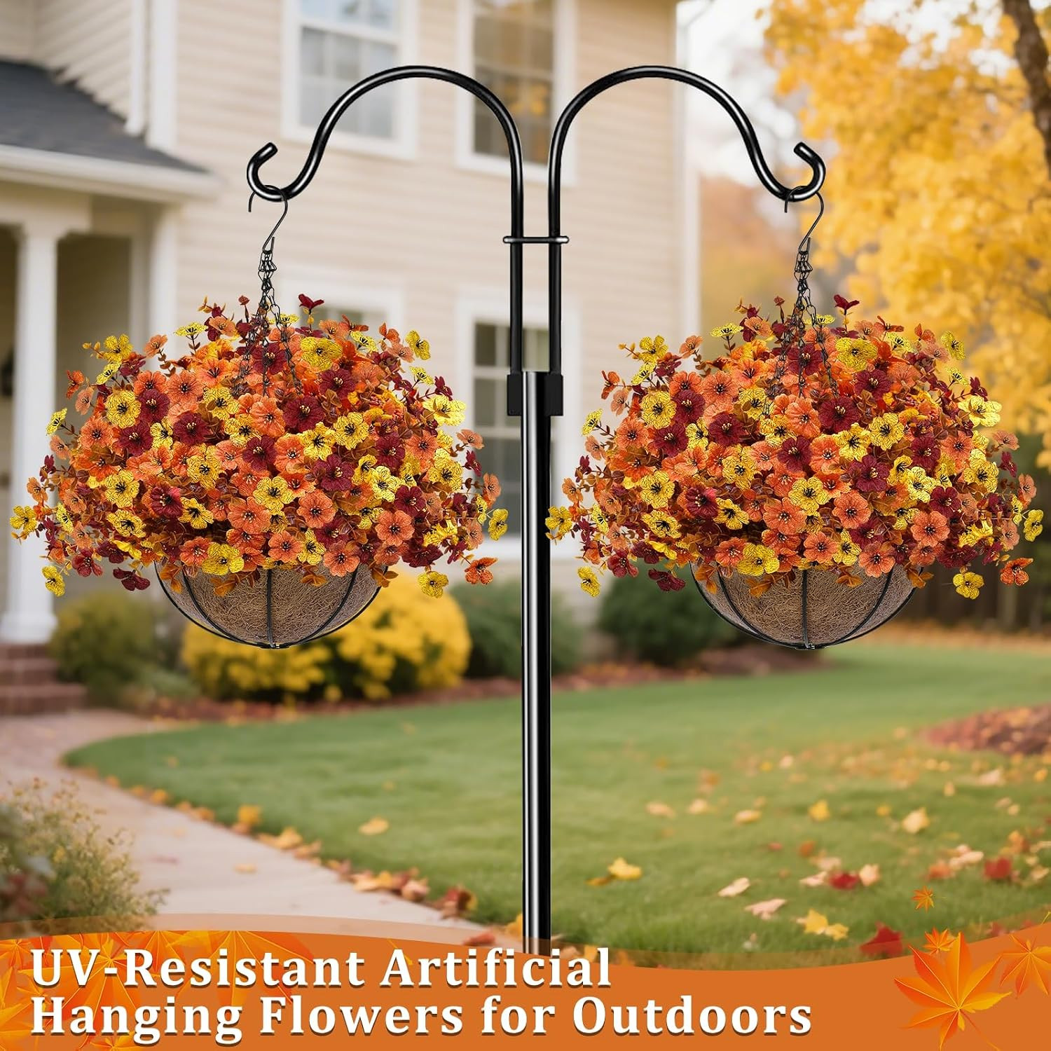 2 Sets UV Resistant Faux Silk Fall Mums for Autumn Outdoor Decor