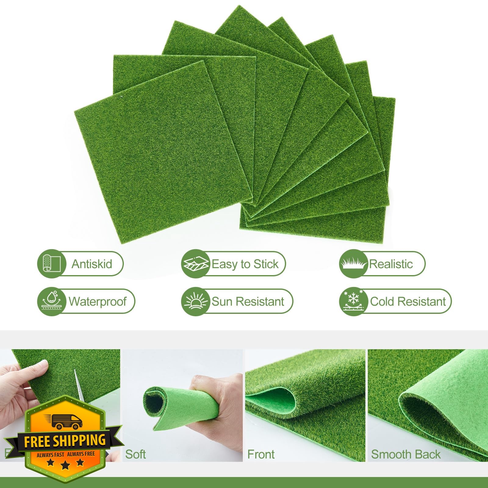 NATURFLAIR Fake Grass 6×6 Inch Green 2