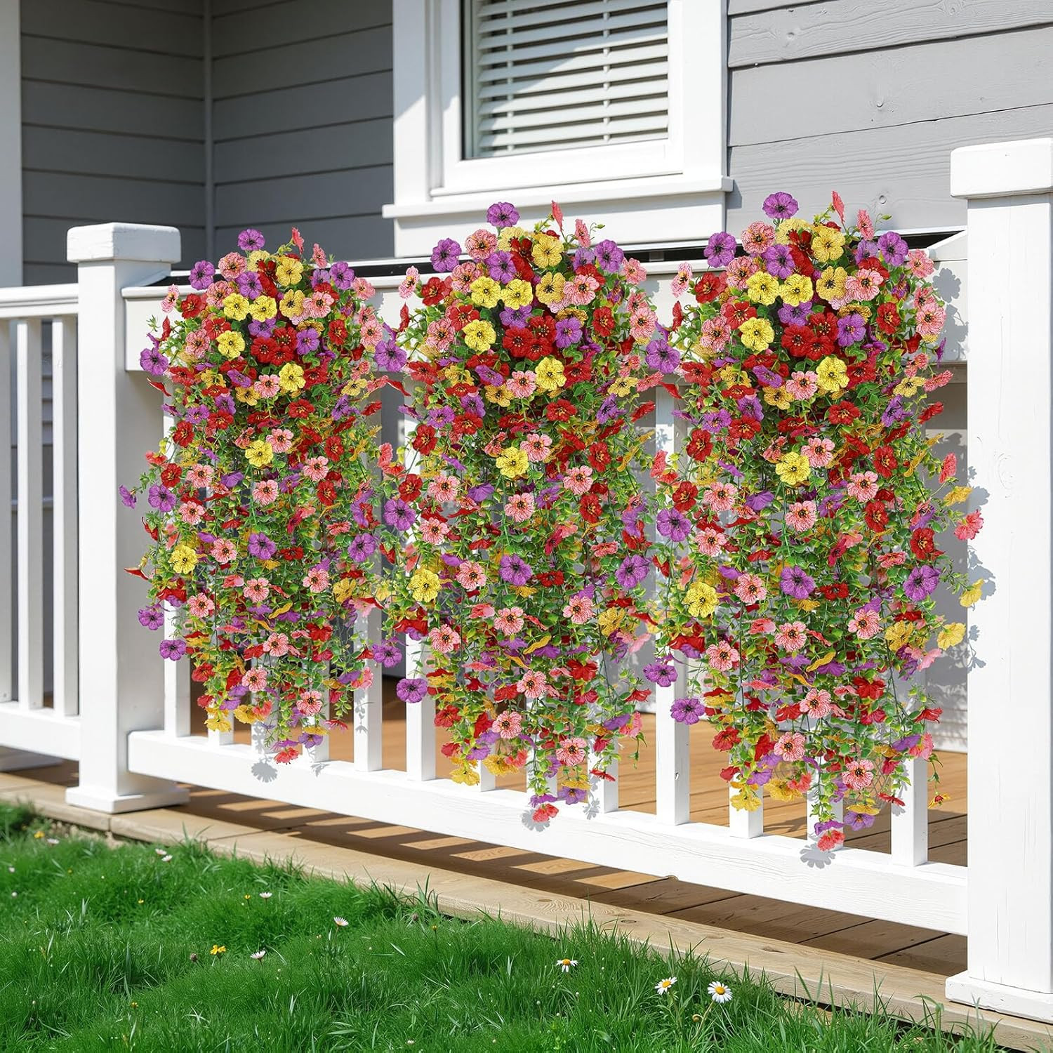 4PCS Artificial Fake Hanging Flowers for Outdoor Spring Decoration, UV Resistant