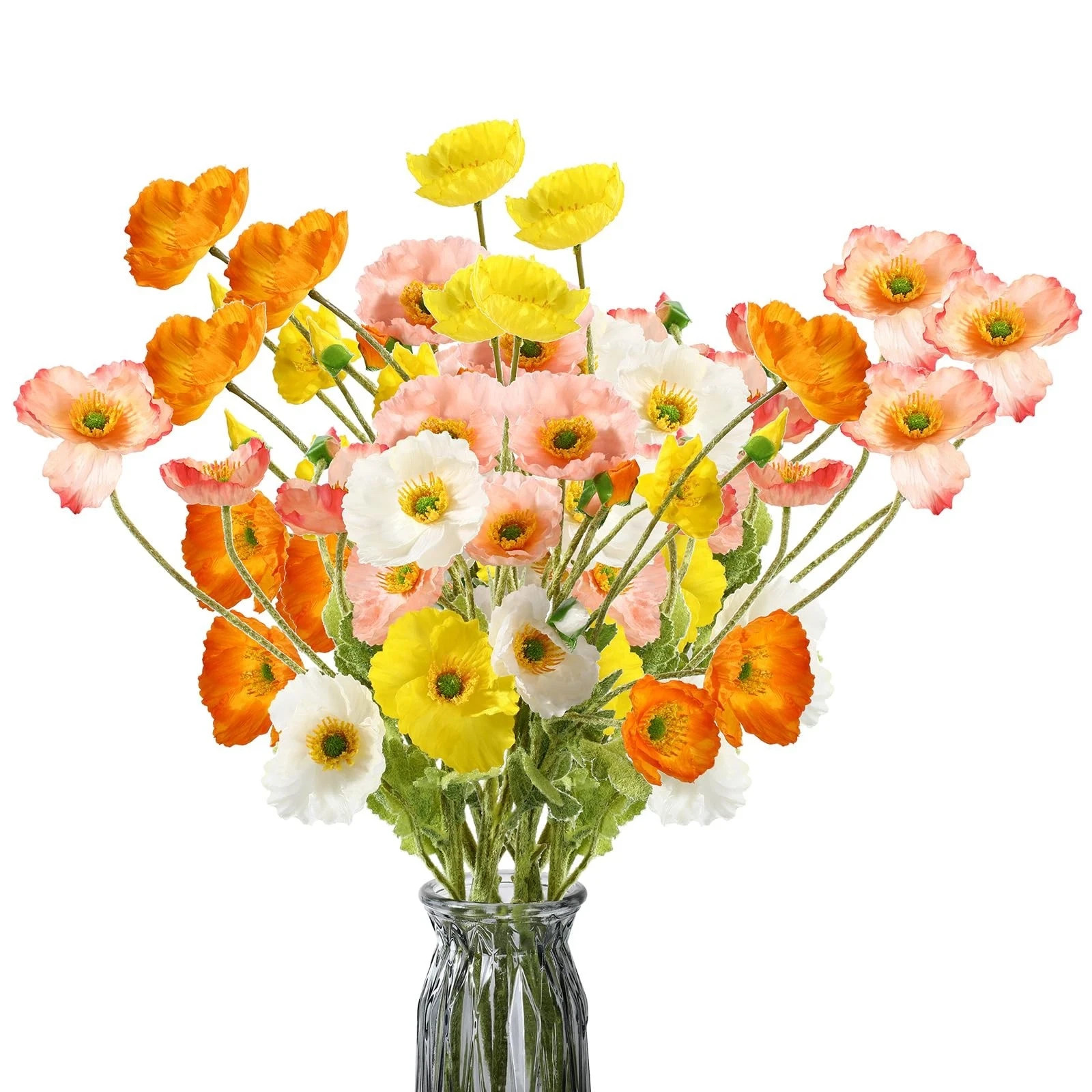 30 Pcs Silk Artificial Poppy Faux Poppy Spring Flowers for Home Kitchen Wedding