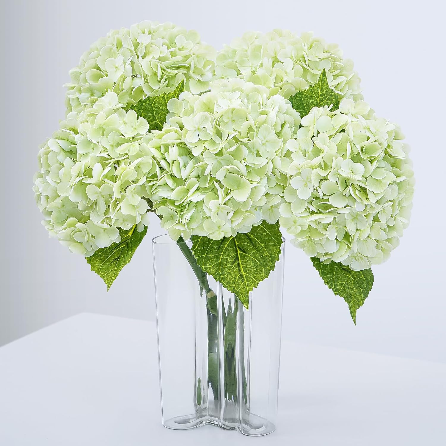 21″ Real Touch Green Hydrangea Artificial Flowers with Long Stem & Leaves, Full