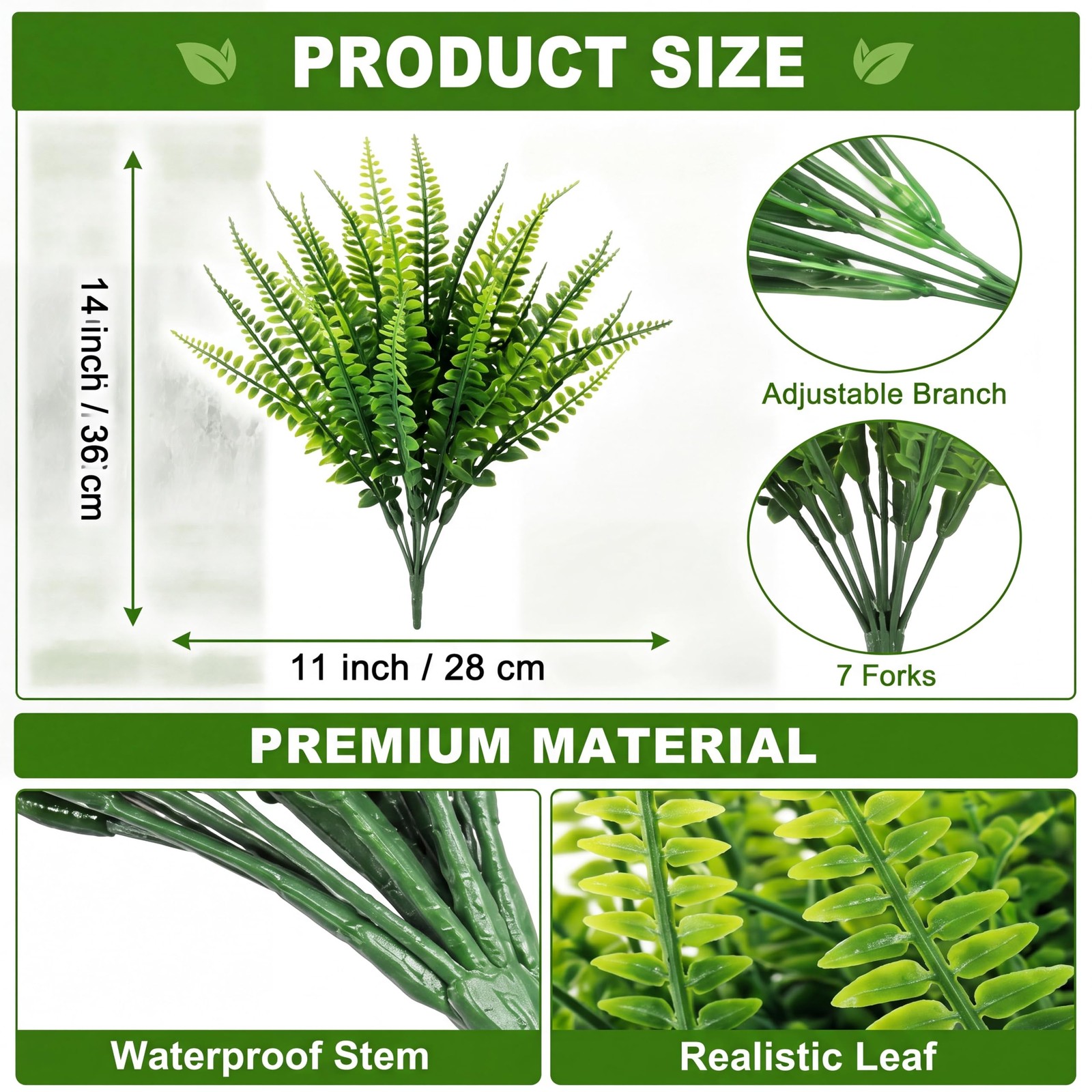 20 Pack Fake Ferns Bulk Outdoor Artificial Boston Fern Plants UV Resistant Fa…