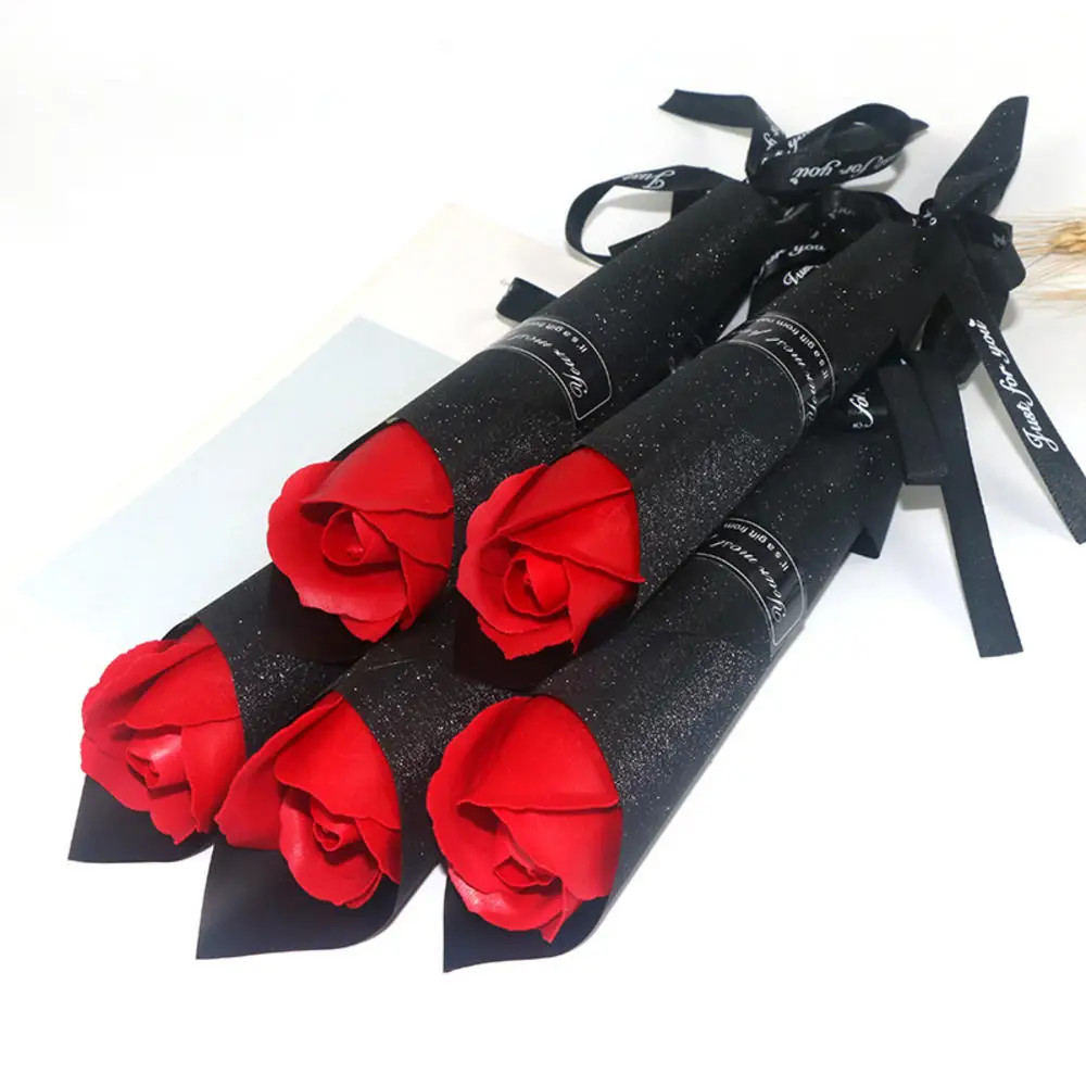Single Soap Rose Artificial Bouquet with Plastic Packaging Scented Soap Flower f