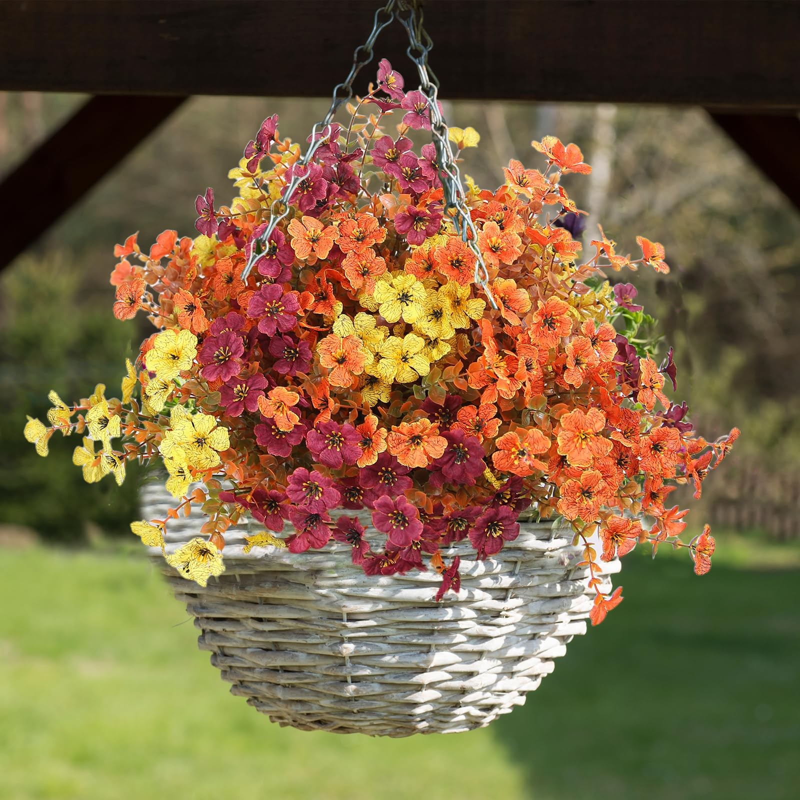 Lotus Hills Artificial Mums for Outdoors, 12 Bundles Fall Faux Flowers for Ou…