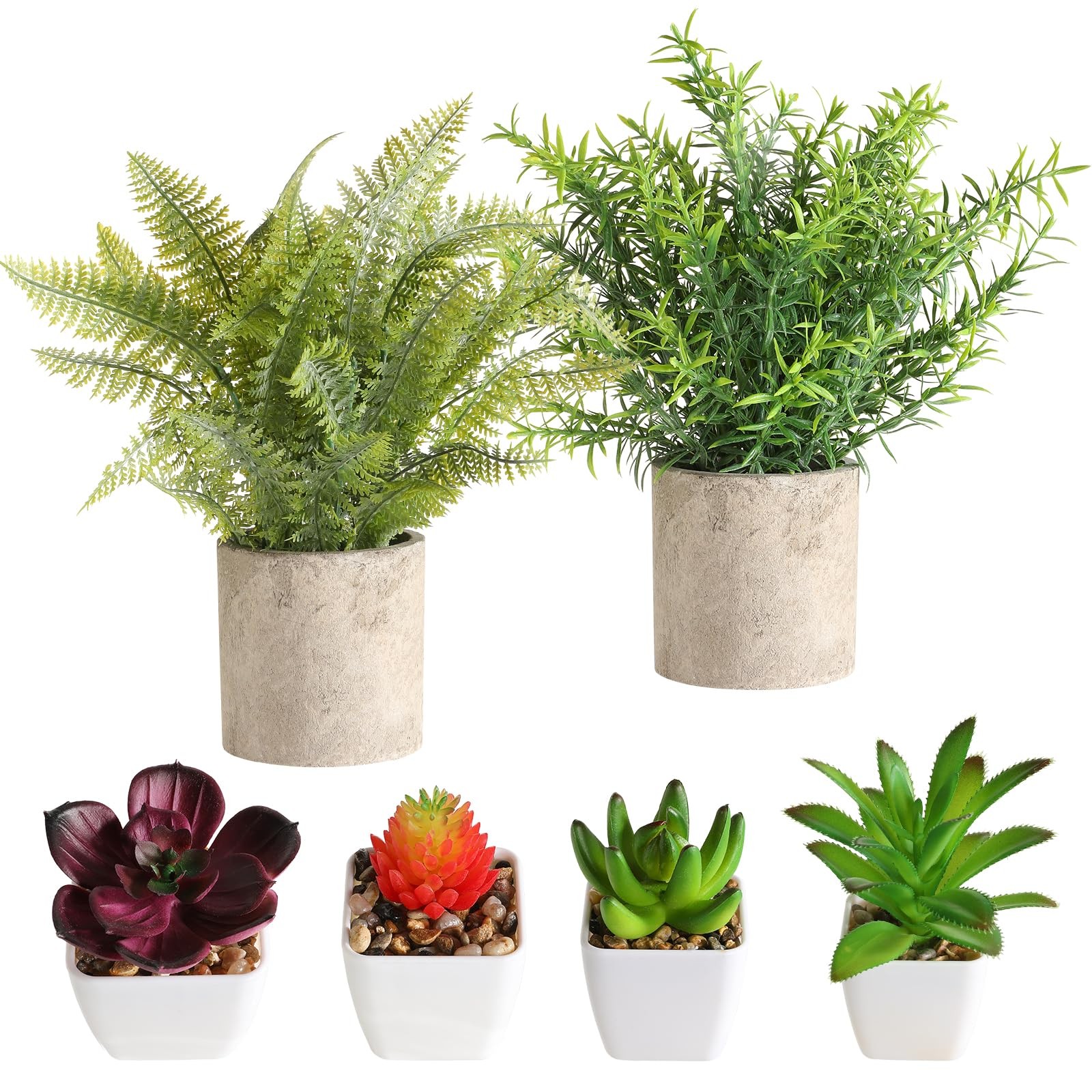 6Pcs Small Fake Plants – Mini Succulents Plants Artificial Greenery Potted Pl…