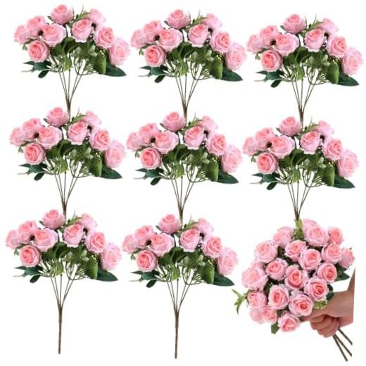 8 Pack 12 Inch Wedding Bouquets for Bride Bridesmaid Red Artificial Light Pink