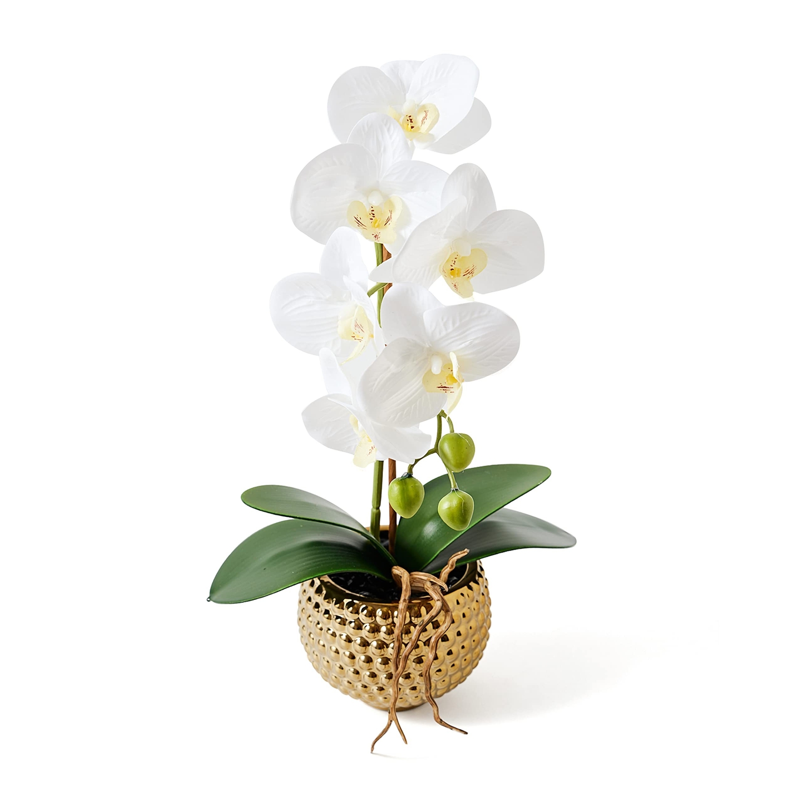 Orchids Artificial Flowers, 15″ Faux Orchid in Gold Flower Pot Real Touch Flo…