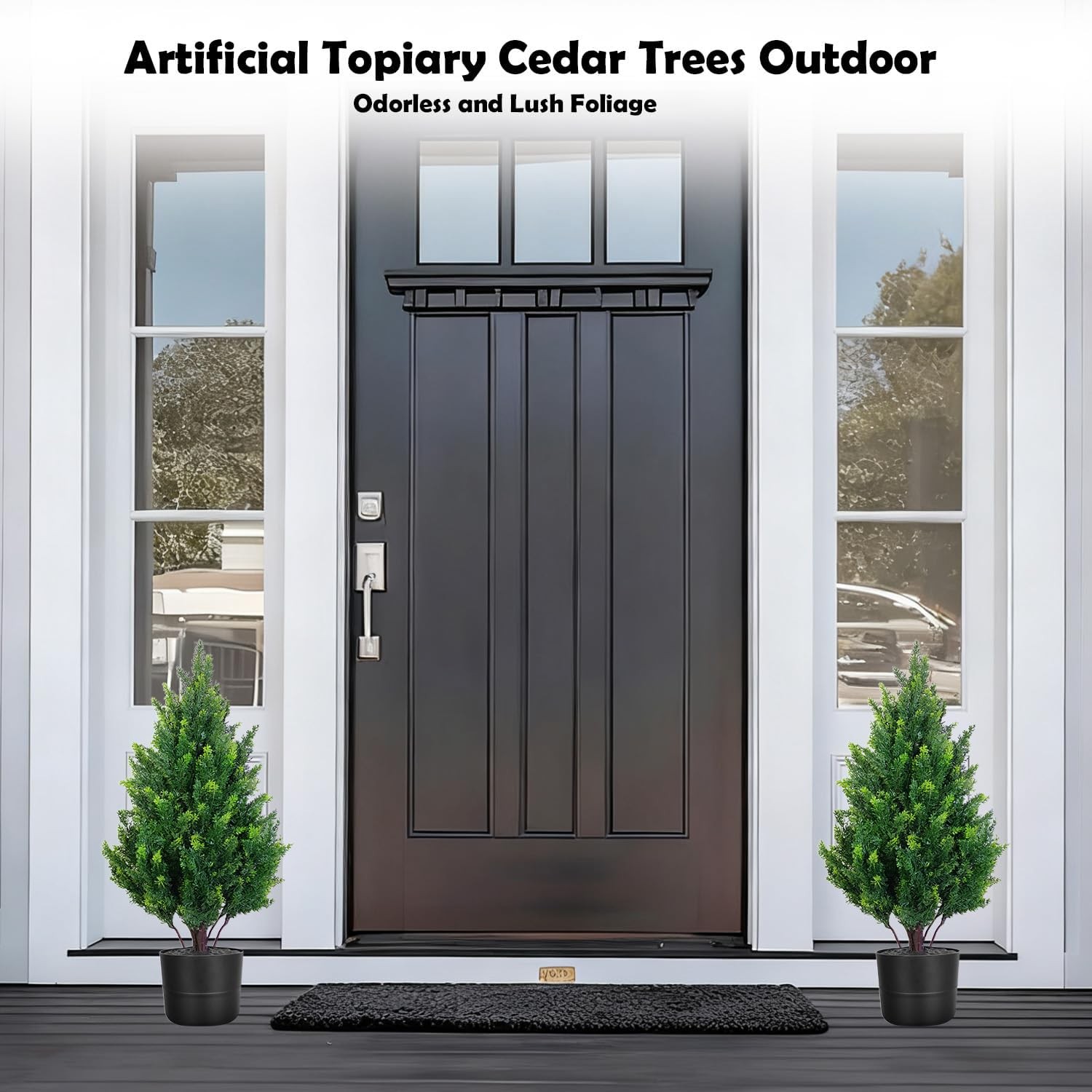 Set of 2 Artificial Cedar Topiary Trees, 27.6” Outdoor Faux Plants Pine Shru…