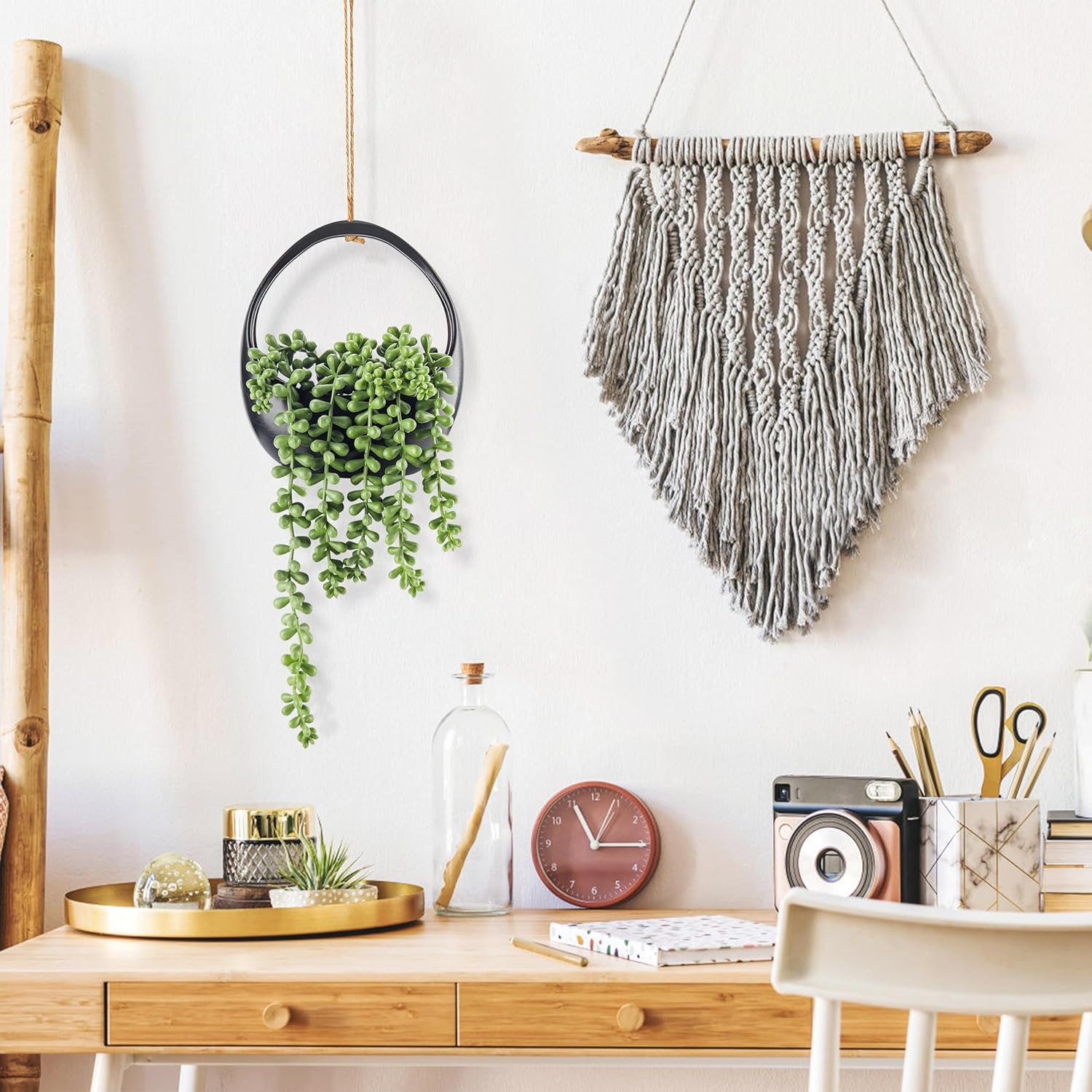 2 Pack Fake Hanging Plants Artificial Succulents Plants Indoor for Black Boho Ba