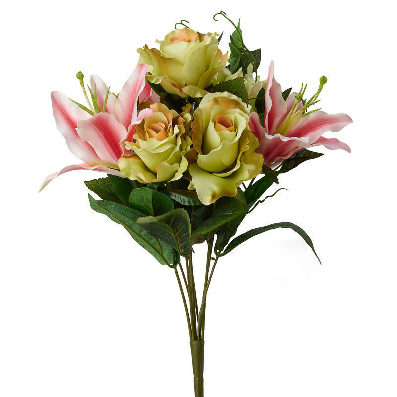 Poly Silk Cream, Pink and Spring Green Stephanotis floral bush