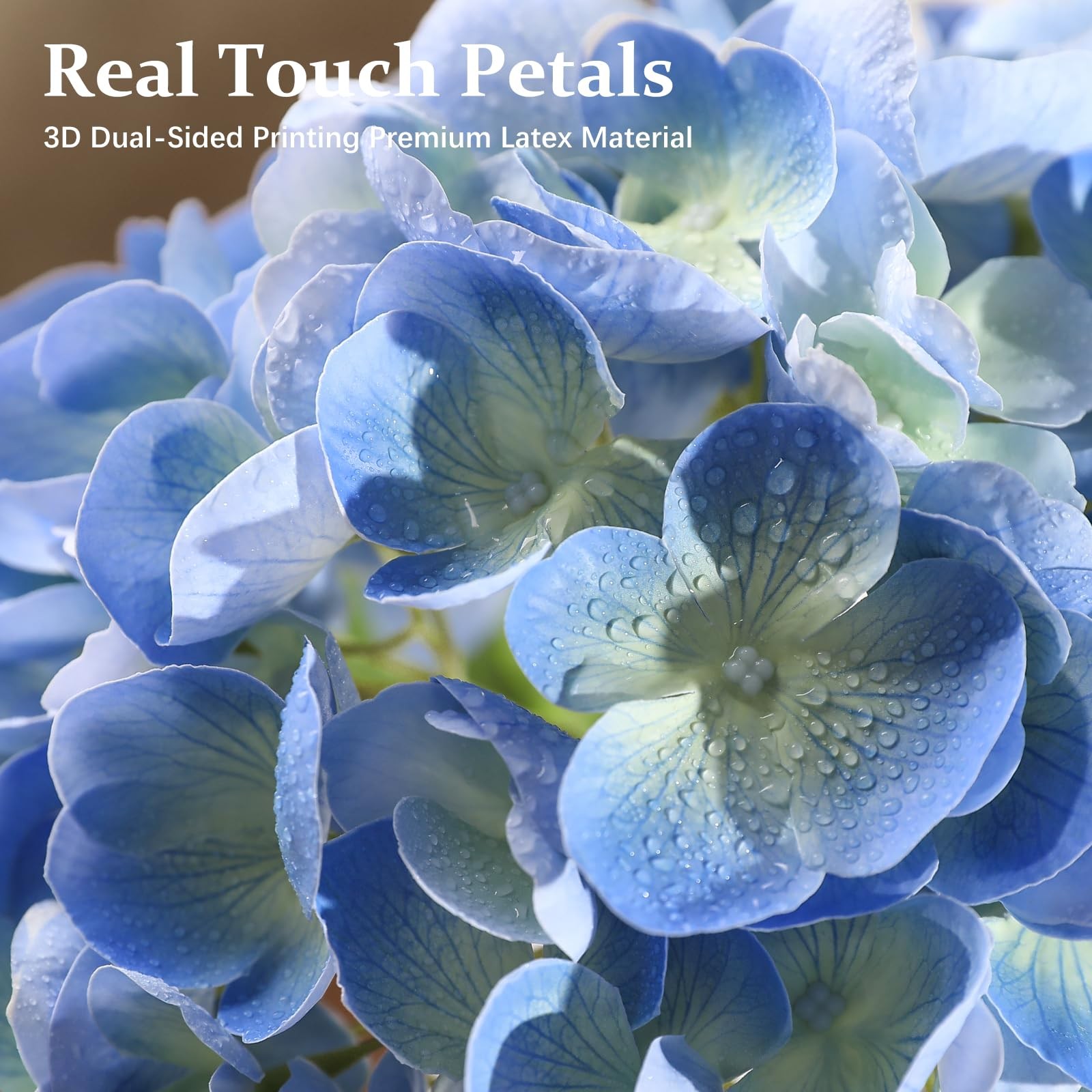 Blue Hydrangea Artificial Flowers – 3Pcs 22.44In Large Faux Hydrangea Flowers…