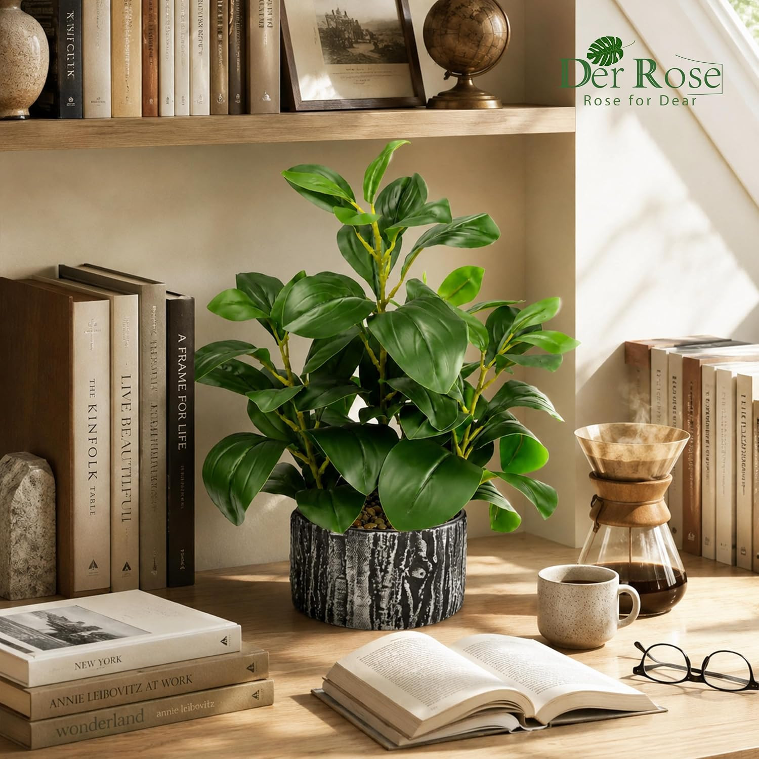 Der Rose 15.7″ Artificial Plants Indoor, Money Leaf Fake Plants in Pot for Desk
